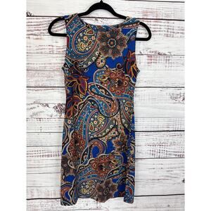 Womens Tommy Hilfiger Knit Stretch Knee Length Sleeveless Blue Paisley Dress 2